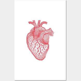 red human heart with geometric mesh pattern Posters and Art